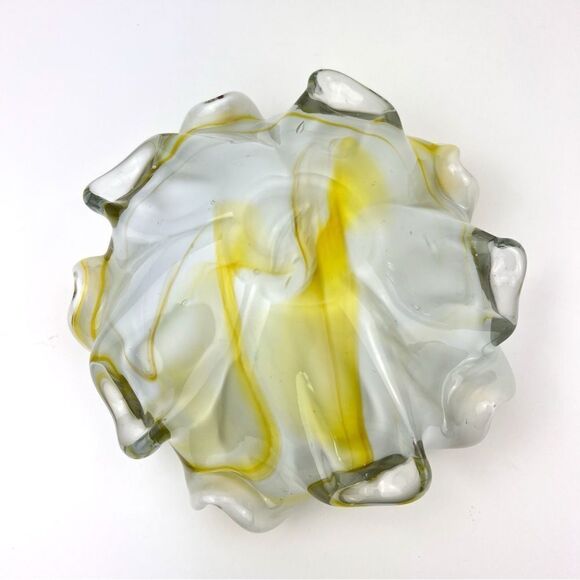 Murano Art Glass Millefiori Cased Bowl Yellow Gold Flake Multicolor Tutti Frutti - Picture 7 of 9